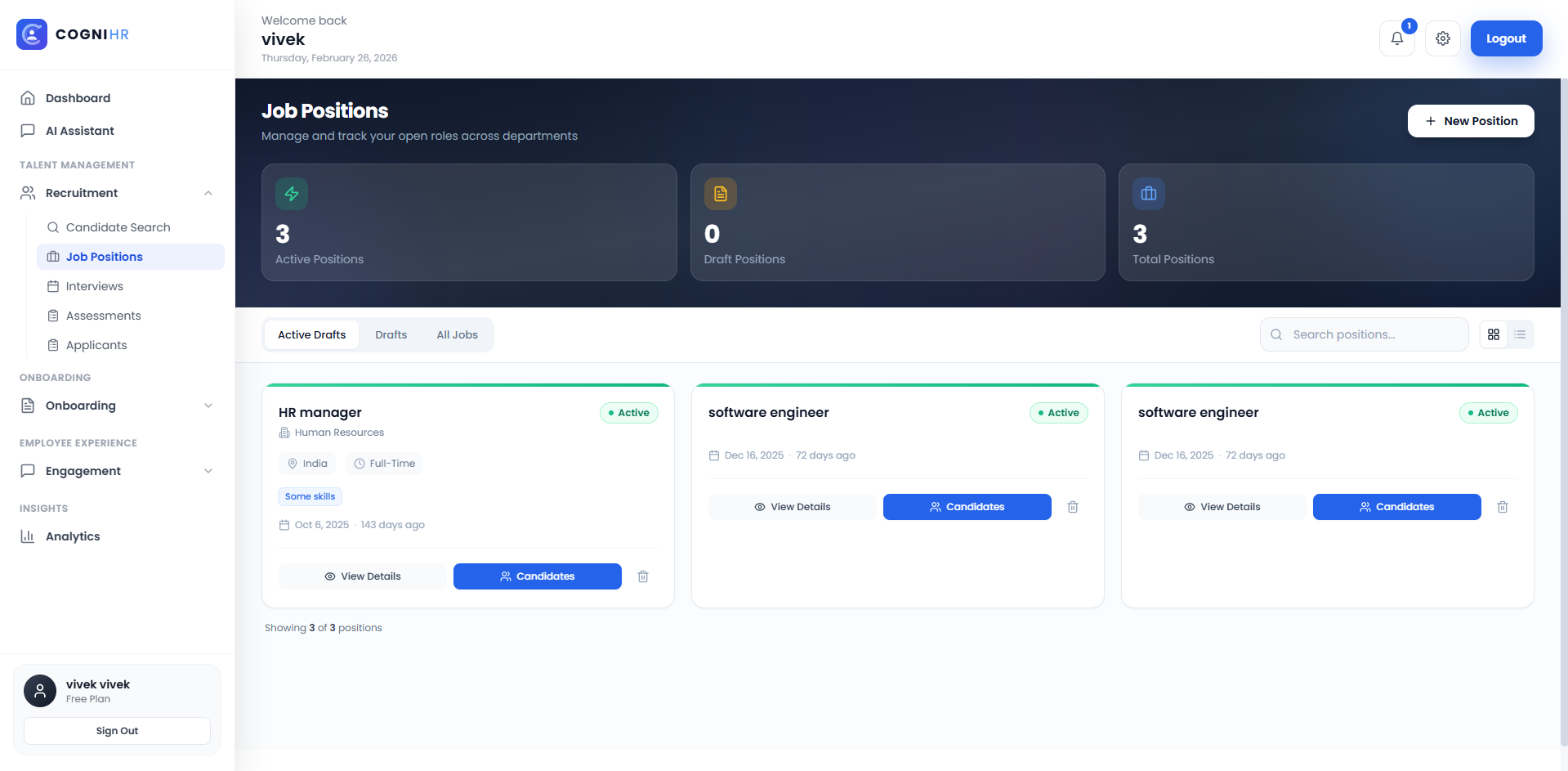TalentMesh AI candidate pipeline showing AI match scores, assessment status and interview stages